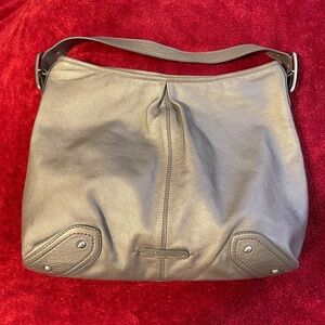 Cole Haan Leather Large Silver Metallic Shoulder Bag Purse